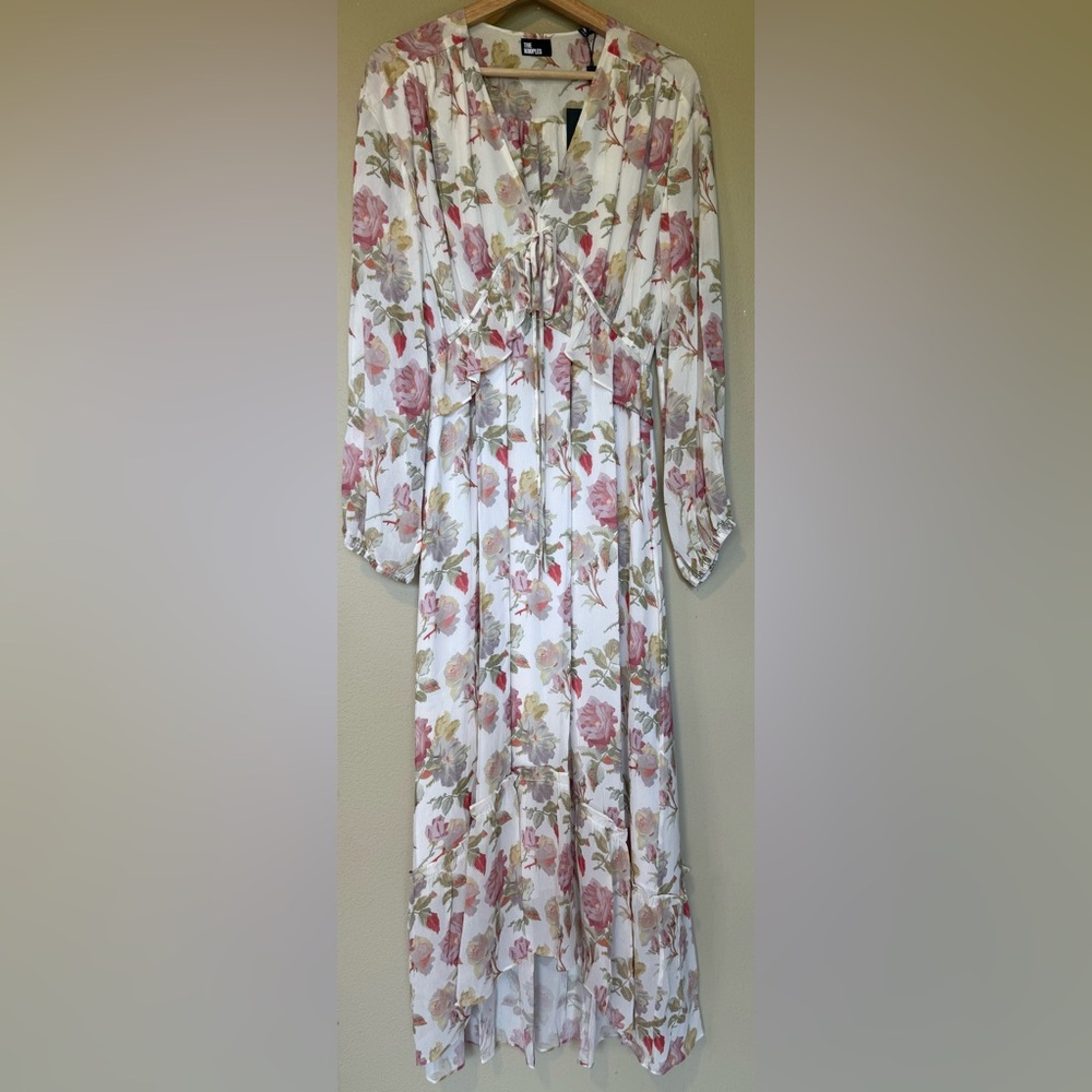 NWT The Kooples Pink Floral Silk Ruffle Maxi Dress Luxury Size 2 Medium $715 - Picture 2 of 9